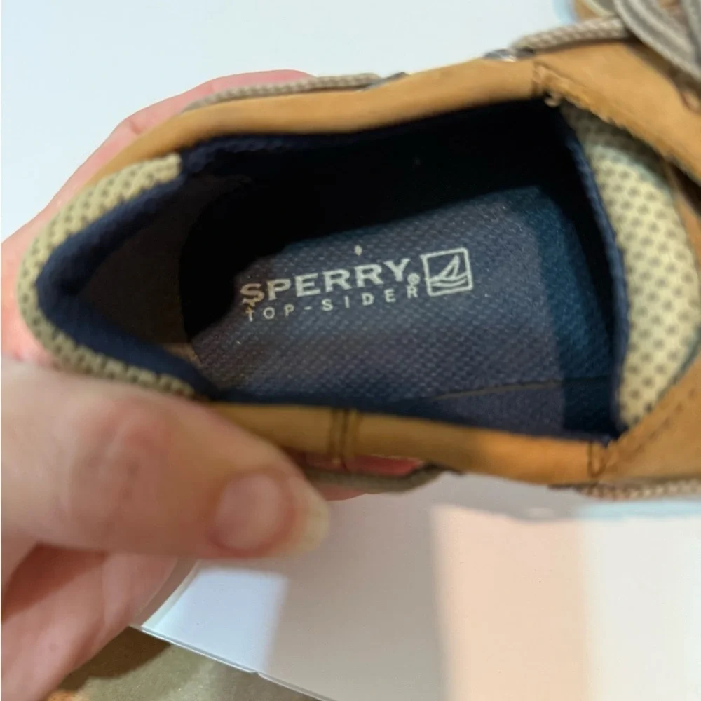 Sperry Boys Top- Slider Lanyard Tan Leather Boat Shoes, Sz 1 M